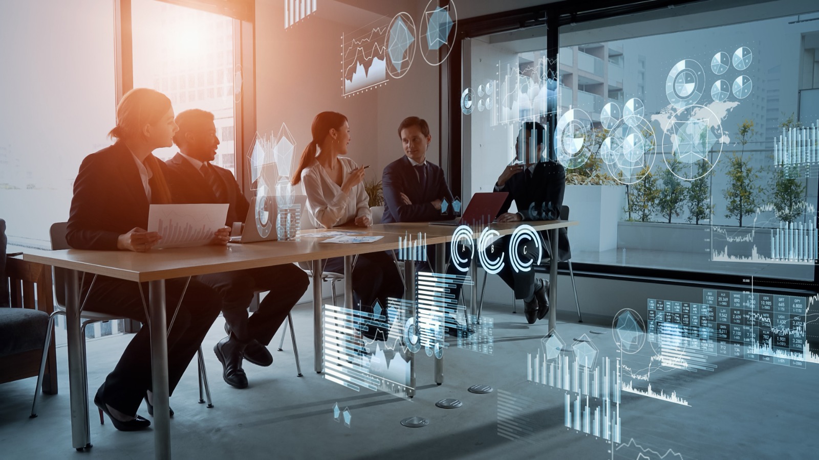 Atlas Federal Technologies team reviewing mission data in a conference room